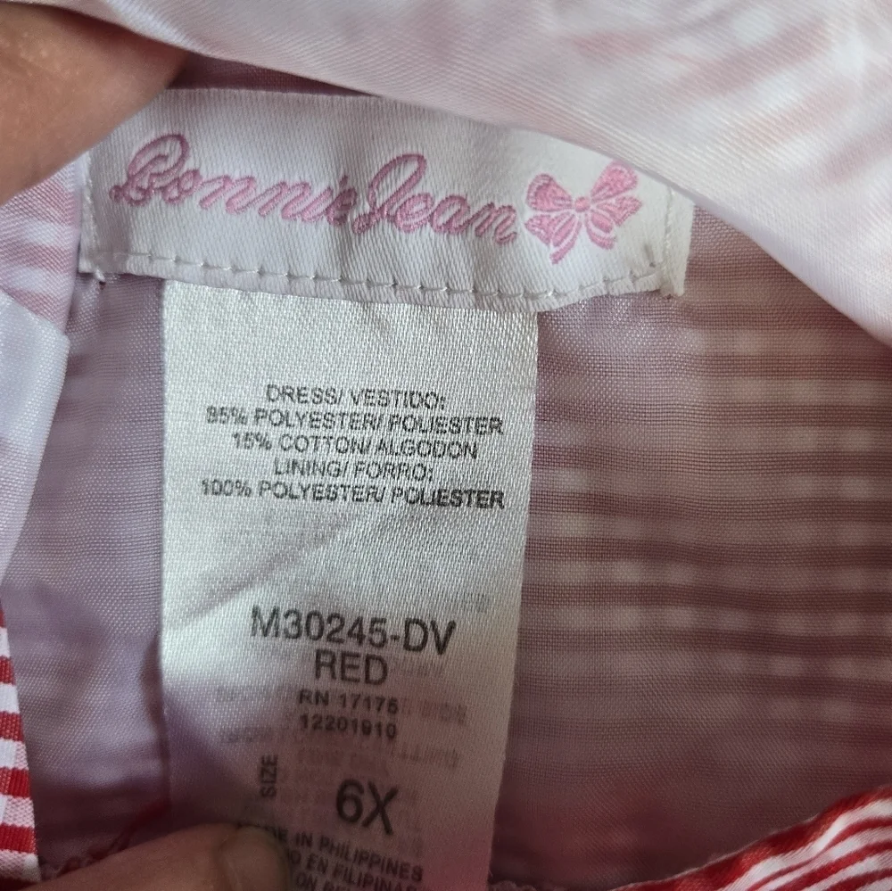 Bonnie Jean red gingham floral embroidered eyelet dress size girls 6x